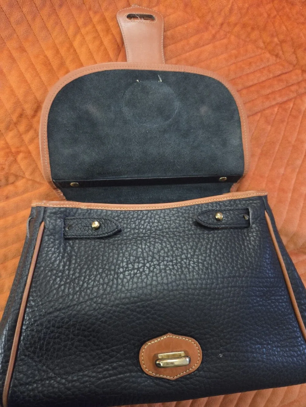 Vintage 1990s Dooney & Bourke All-Weather Leather Black British Tan Top Handle